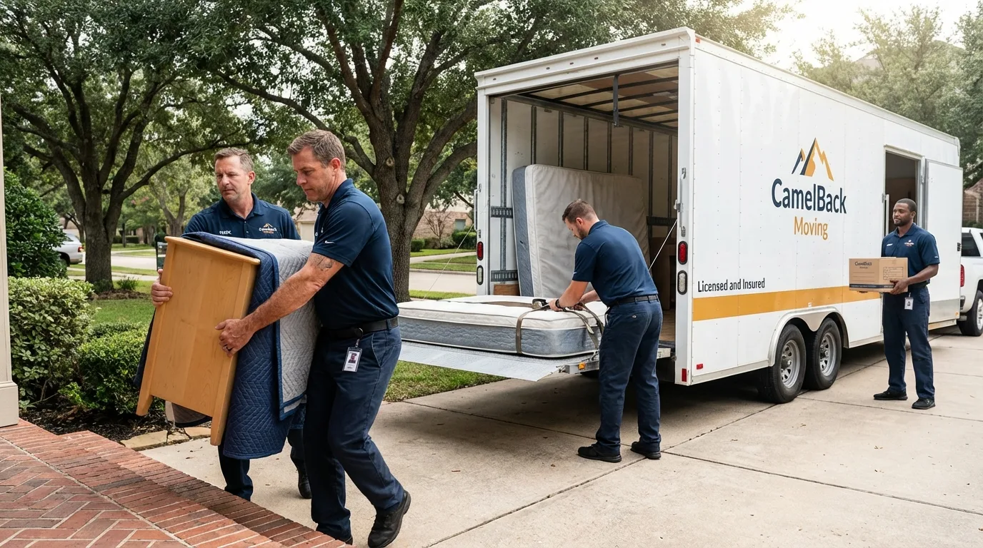 Crew loading residential truck for cross-state move from Sterling, CO