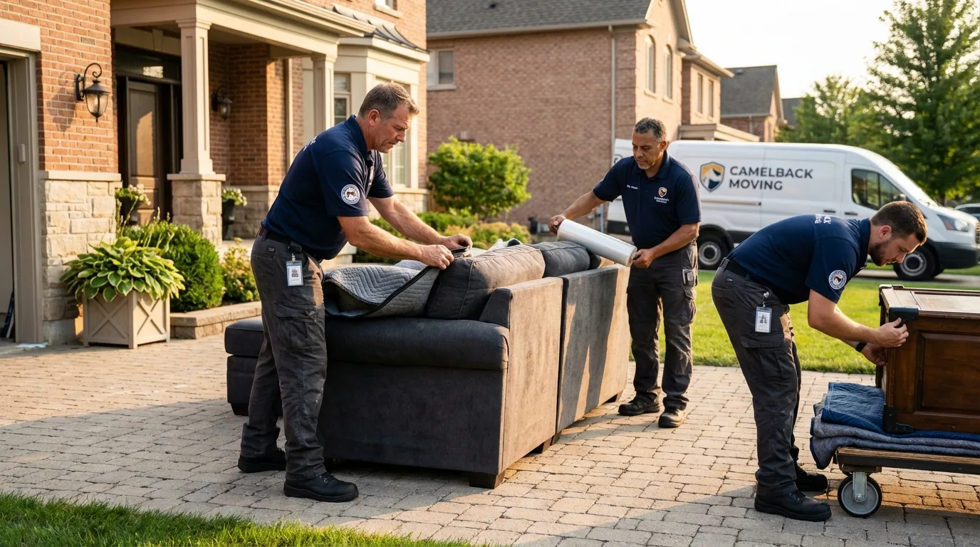 Large estate moving crew wrapping furniture in Sterling, CO